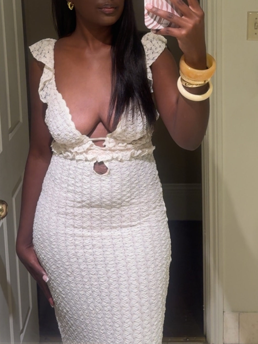 Fashion Nova Cream Crochet Plunge Maxi Dress - Picture 2 of 3